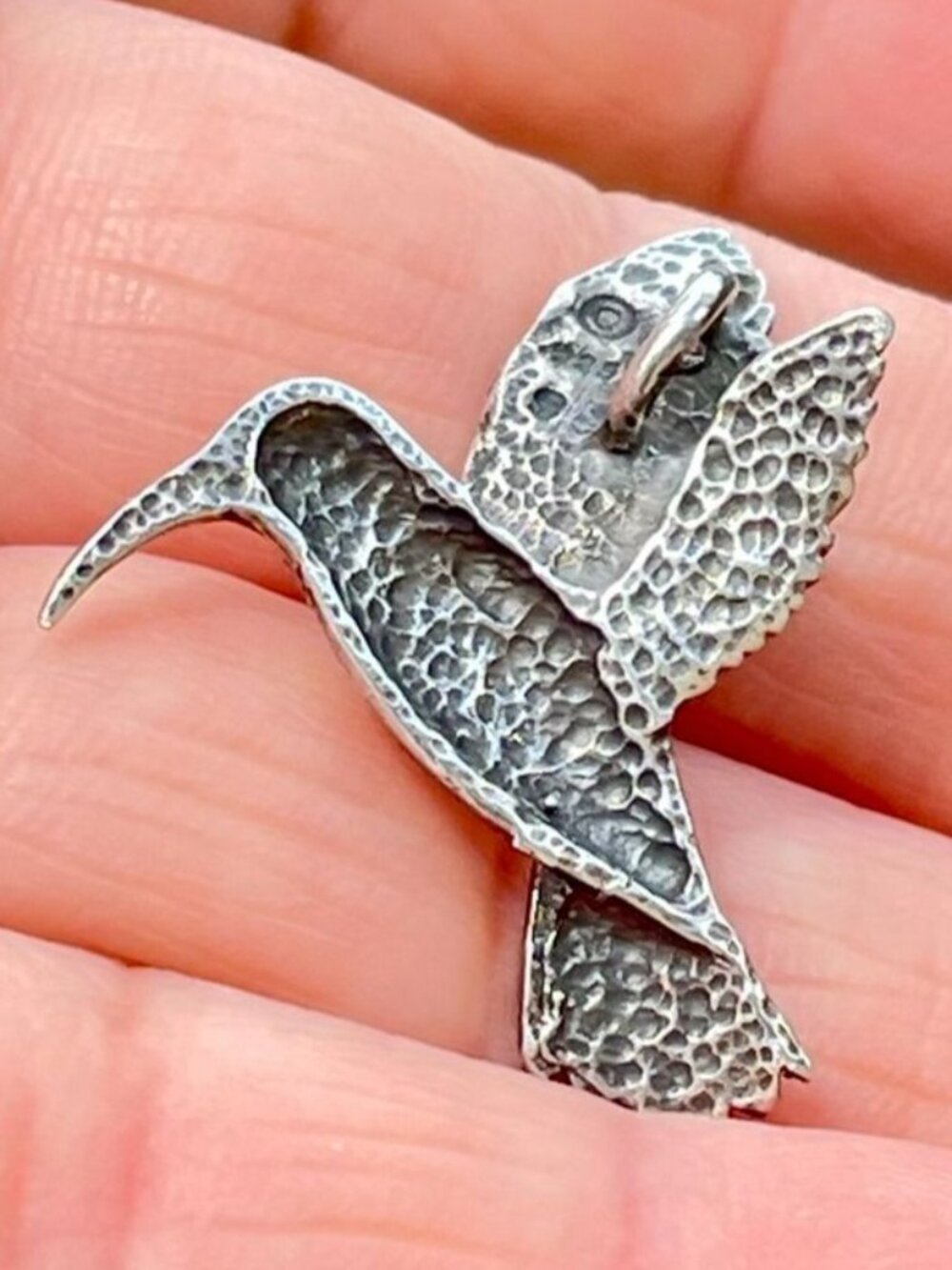 925 Sterling Silver Hummingbird Slider Pendant Oxidized Flying Bird - Picture 2 of 6